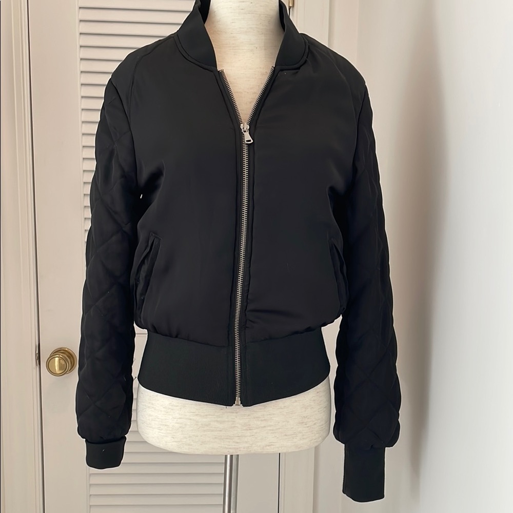H&M Black Satin Bomber Jacket XS